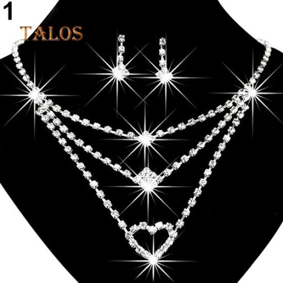 Women's Wedding Bride Love Heart Multilayer Necklace Earrings Jewelry Set Gift Accessories