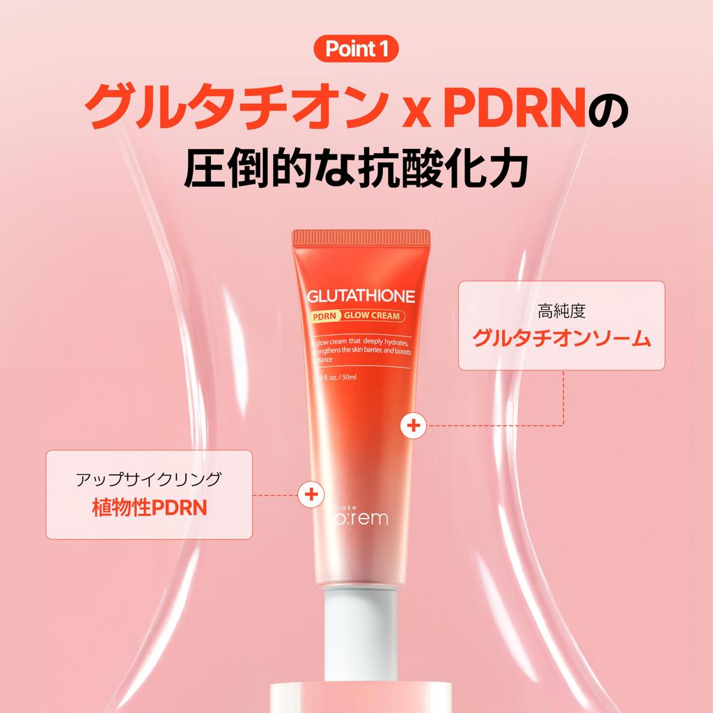 Крем Prem Glutathione PDRN Glow с 5 витаминами для сияющей и гладкой корейской кожи 50 мл, Глутатион, PDRN, Сияние, Увлажнение,