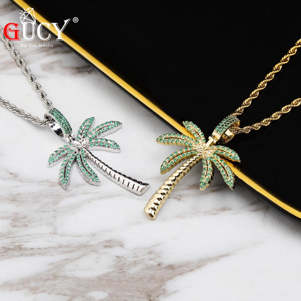 Подвеска и ожерелье из кубического циркония Coconut Tree Iced Out, позолоченные, серебряные, в стиле хип-хоп, мужские украшения