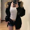 Women Black Thick Zip Up Hoodies Vintage Korean Preppy Style Faux Fur Coat Oversized Casual Sweatshirt Harajuku Autumn Winter