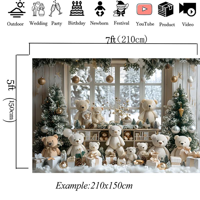 Mocsicka Christmas Backdrop Photography Washable Soft Home Xmas Tree Bear Window Decors Children Photo Background Shooting Props