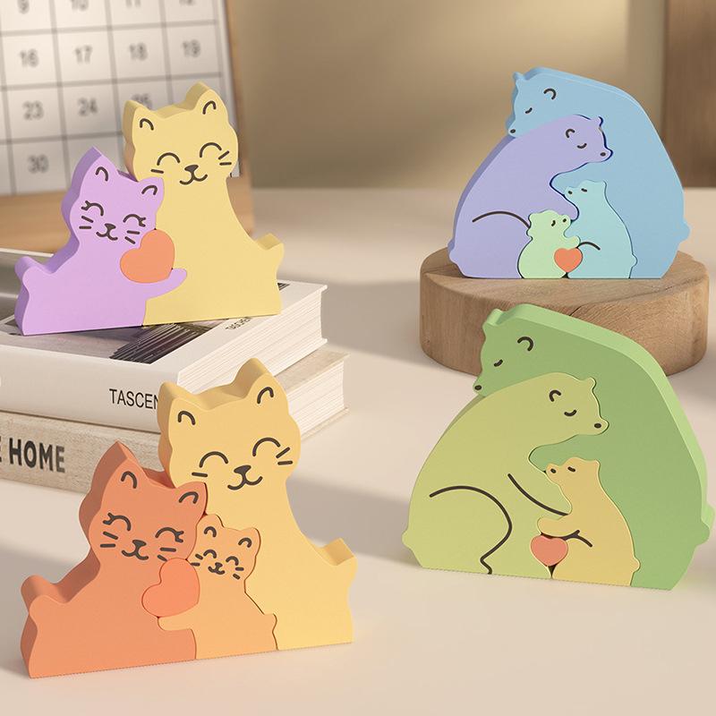 1PC DIY Animal Puzzle Candle Silicone Mold Cute Bear Elephant Family Combination Ornament Resin Gypsum Molds