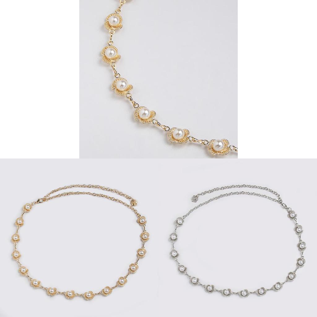 Gold Silver Pearl Waist Belt With Floral Design For Elegant Women Gift Idea