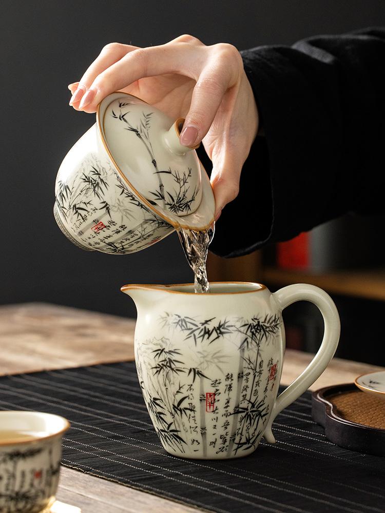 160 мл черный бамбуковый фарфоровый набор для обжига в печи Ru, гайвань для чая, супница, чайная утварь, чашка, китайская желтая керамическая открывающаяся чаша для чая, чайная церемония