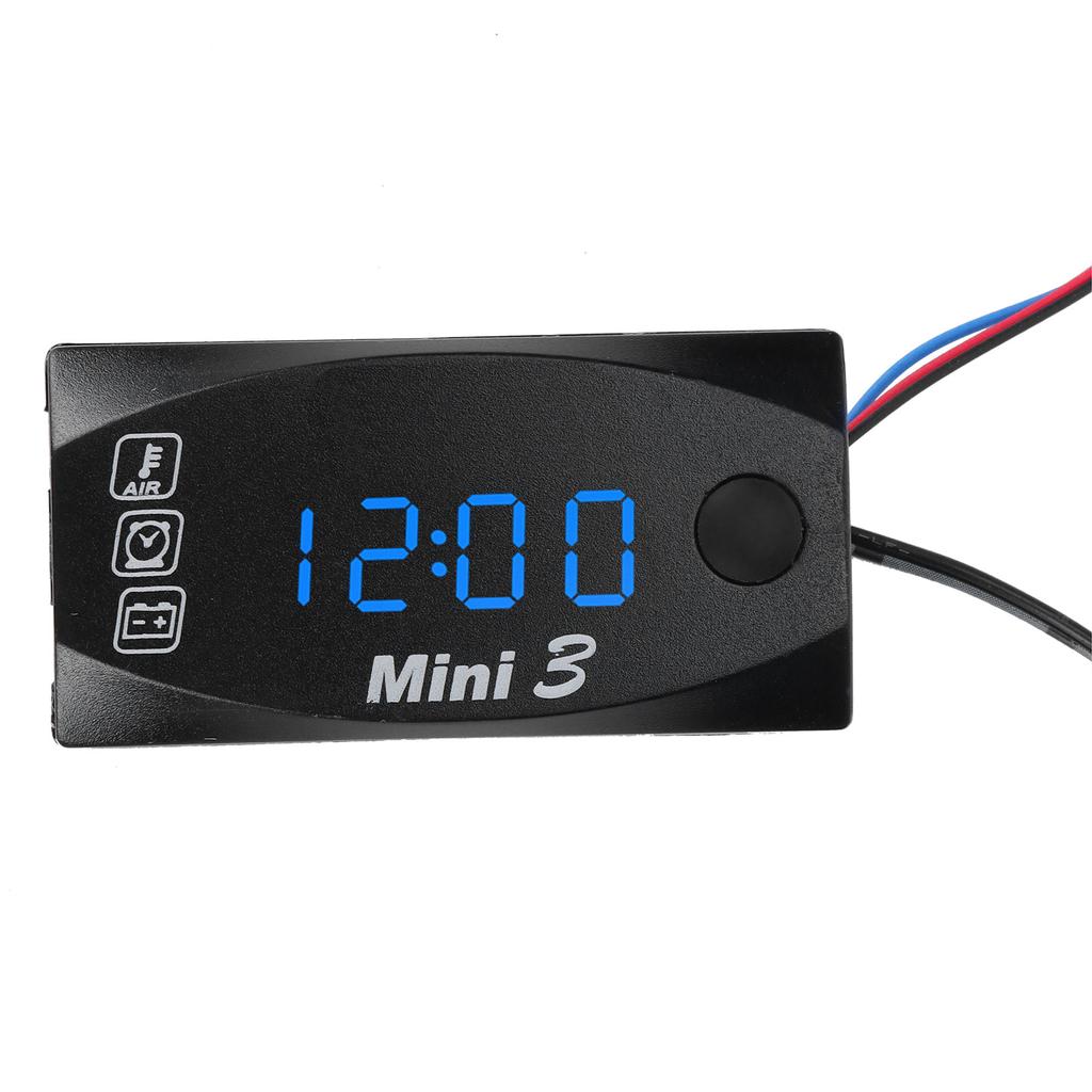 3 in 1 Waterproof LED Electronic Meter Motorcycle Digital Time Clock Thermometer VoltmeterBlue Light