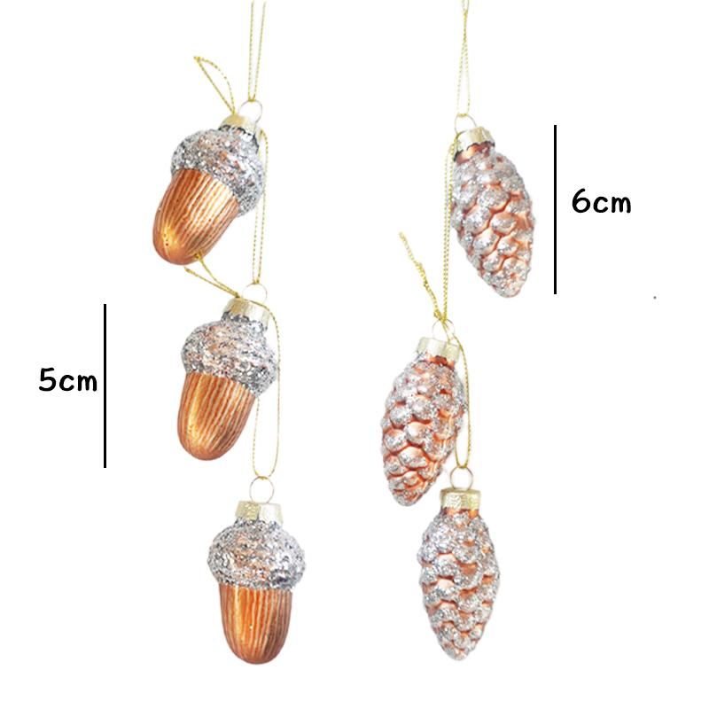 1Set Small Christmas Tree Ornament Glass Pinecones Acorns Christmas Pendant Glass Ornament 2024 Decoration Home Party New Year