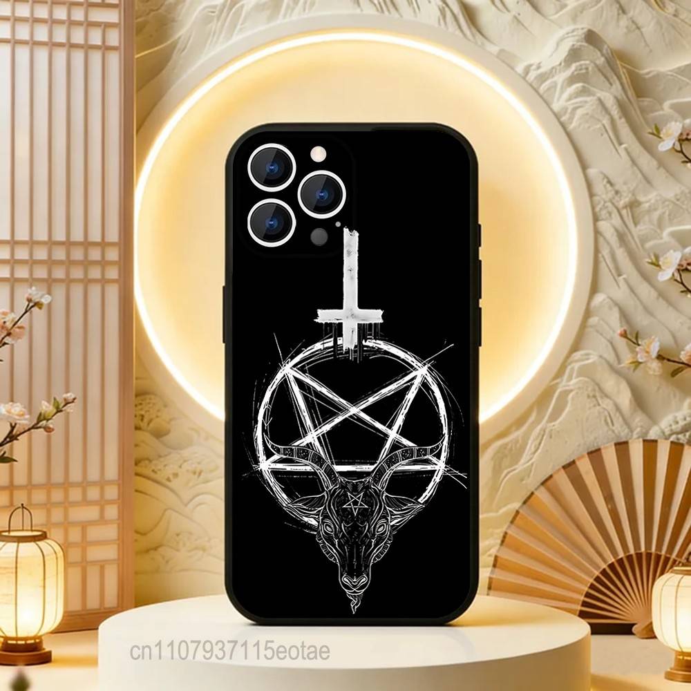 Пентаграмма 666 Демонический Сатанинский Чехол Для Телефона Для iPhone  17,16,15,14,13,12,11,Pro,Max,Plus,E,Air,Mini Черный Ударопрочный Funda Чехол