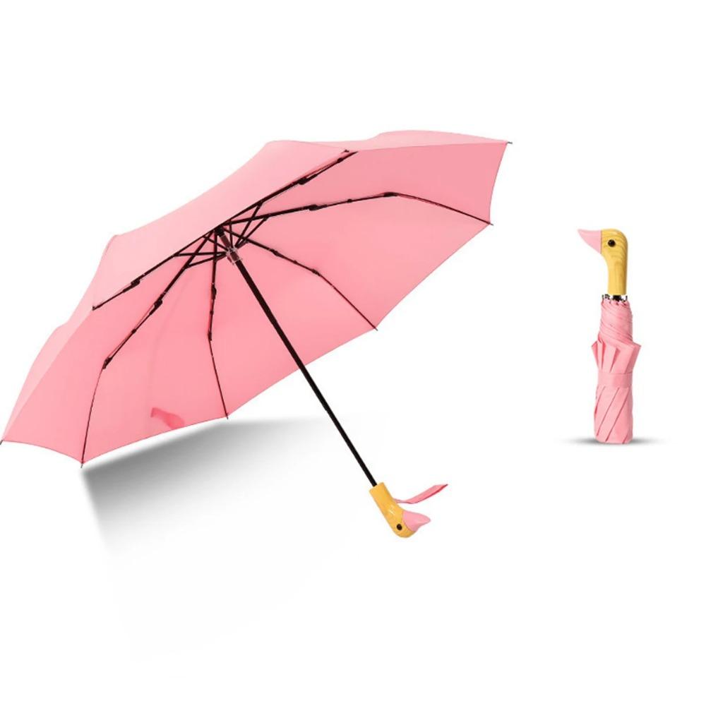 Зонт в виде утки, симпатичный черный мультяшный зонт от солнца с клеем и деревянной ручкой, маленький желтый зонт в виде утки
