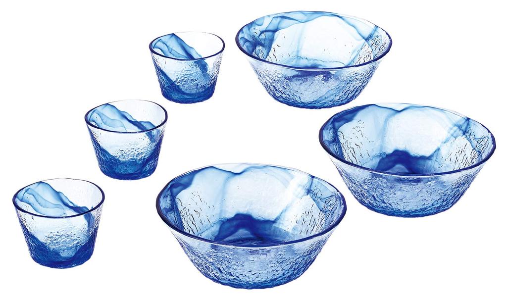 Toyo Sasaki Glass Ryusou Somen Bowl Set of 3, Made in Japan, Dishwasher Safe, Noodle Bowl, Medium Bowl, Bowl, Dish, Serving Plate, Deep Plate, Glass P