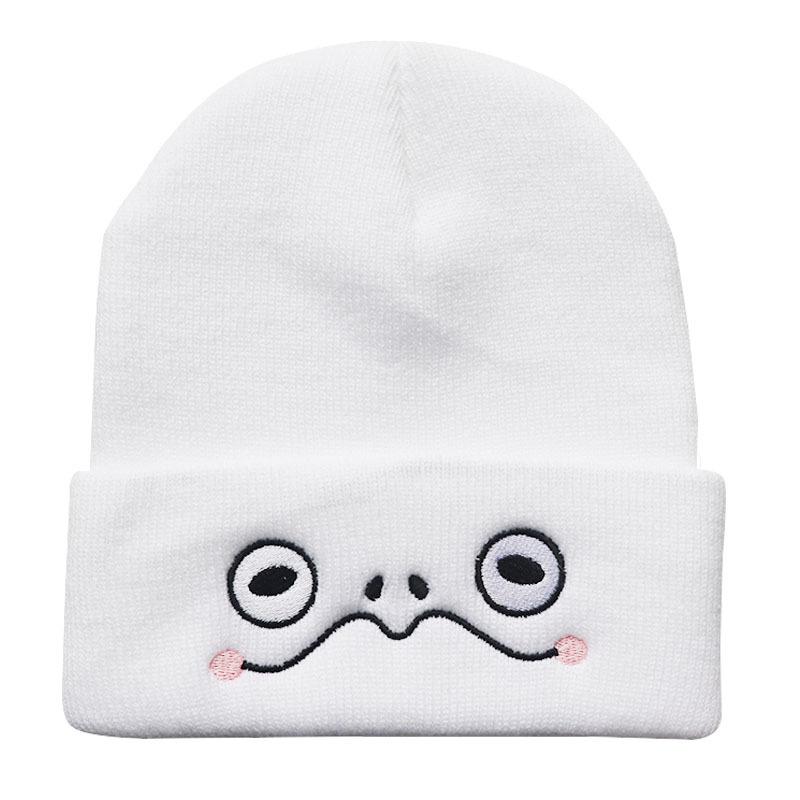 New men's and women's autumn and winter trendy cartoon beanie with sad frog eyes embroidery, warm knitted pullover hat