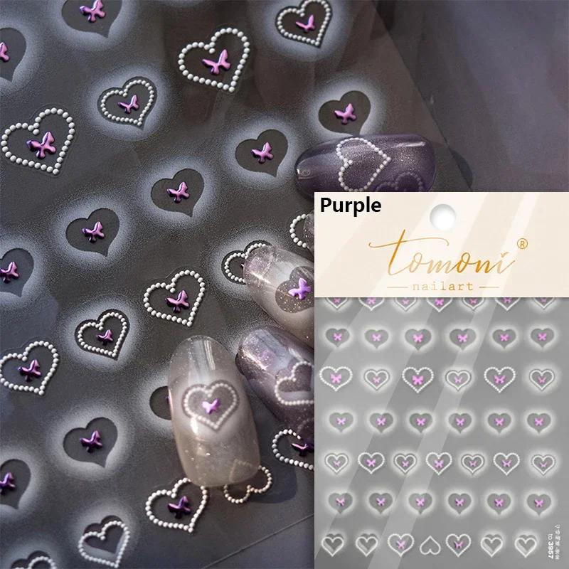Colored Crystal Star Love Shiny Silver Hollowed Smudging Rainbow Flower Jelly Embossed Nail Art Stickers Manicure Decals