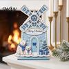 DIY Handmade Festival Gift Diamond Painting Christmas Windmill House Kit, Rotatable Xmas Holiday Desktop Accessories Cabin Ornament, Craft Kit