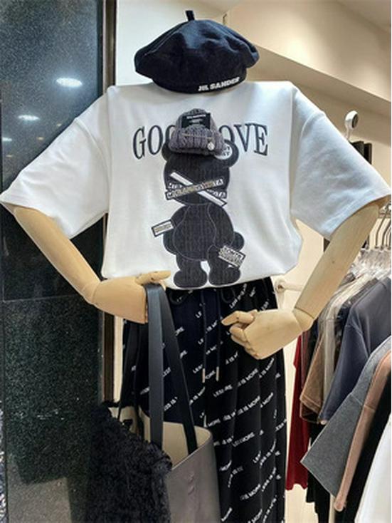 Футболка с короткими рукавами и принтом в виде мультфильмов для женщин в европейском стиле - весна 2023 г., модный топ с круглым вырезом