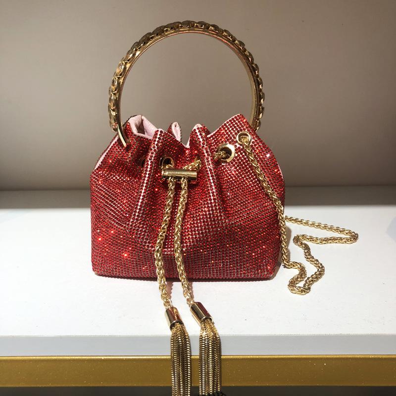 Женская сумка, сумка-ведро Hot Diamond, сумка с круглой ручкой, косая цепочка на одно плечо, маленькая сумка, инкрустированная бриллиантами.