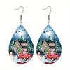 Red Car House Snowflake Print Waterdrop PU Earrings for Women Girls Bearded Dwarf  Cartoon Party Decorations Ornaments Christmas Gifts