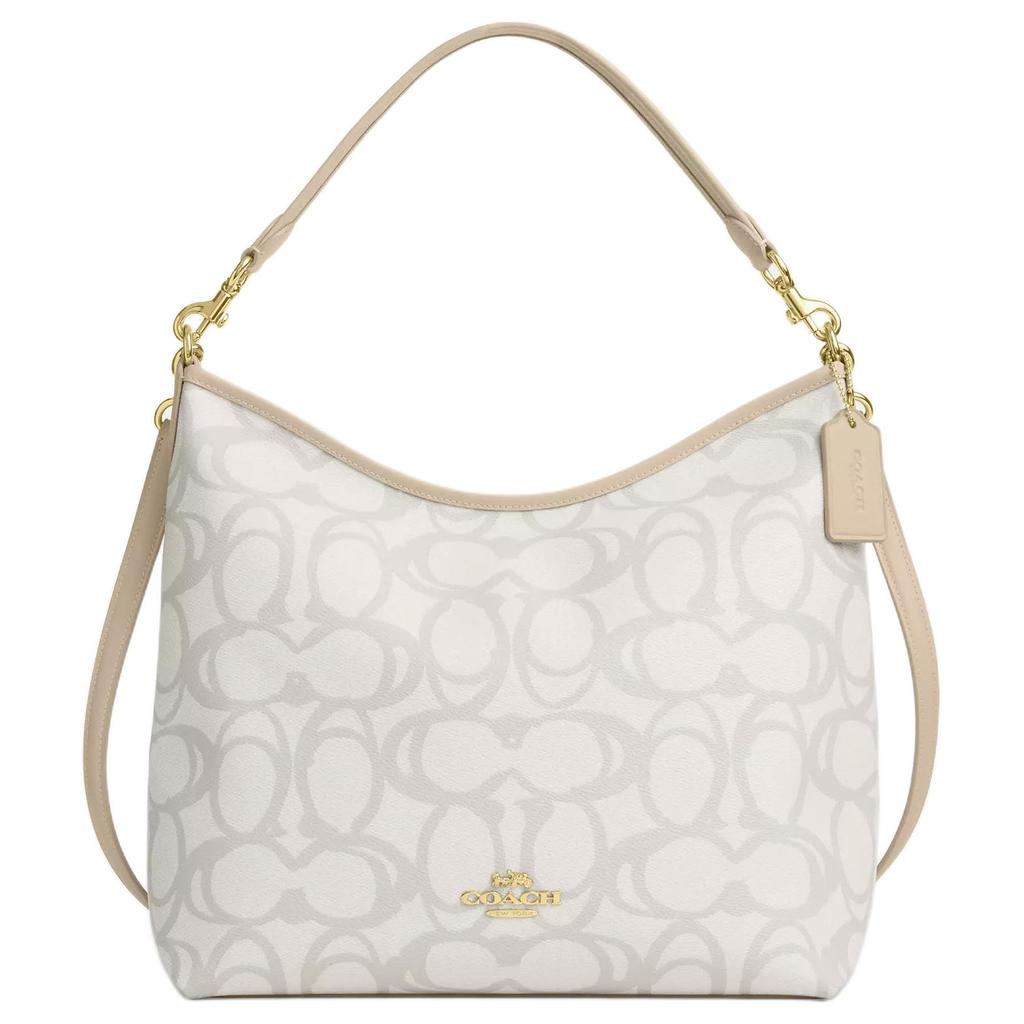 Coach White Signature Canvas Convertible Hobo Shoulder Bag for Daily Use