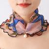 Lace Elegant Thin Neckerchief Colorful Print Mesh Scarf Faux Pearl Pendant Neck Scarf Gauze Women Accessories