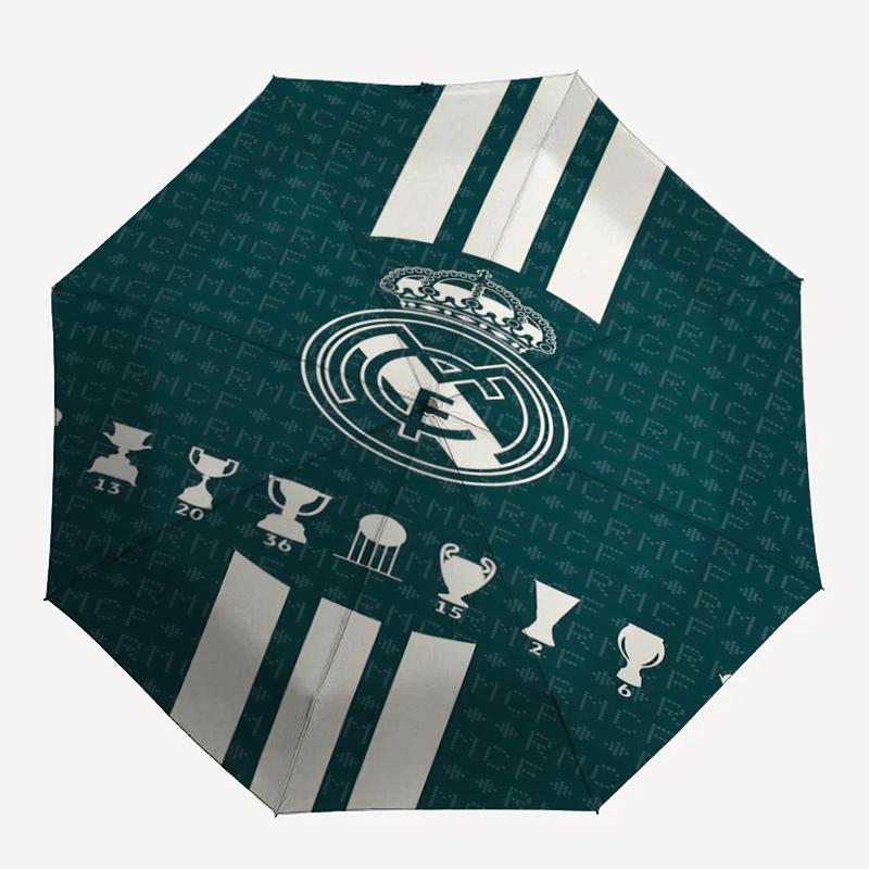 real Madrid Theme Automatic Umbrella, Lightweight & Portable, 8 Rib, Perfect for Outdoor Travel, Birthdays, Christmas, Gifts.