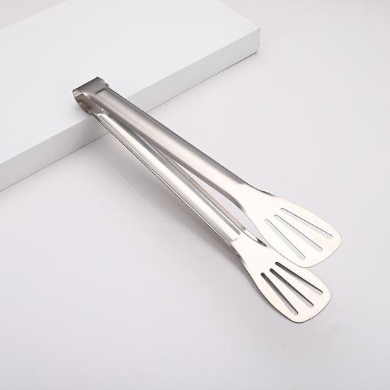 Stainless Steel Food Tongs Heat-Resistant Serving Tongs for BBQ Buffet Non-Slip Handle Food Clamp with Oil-Draining Holes