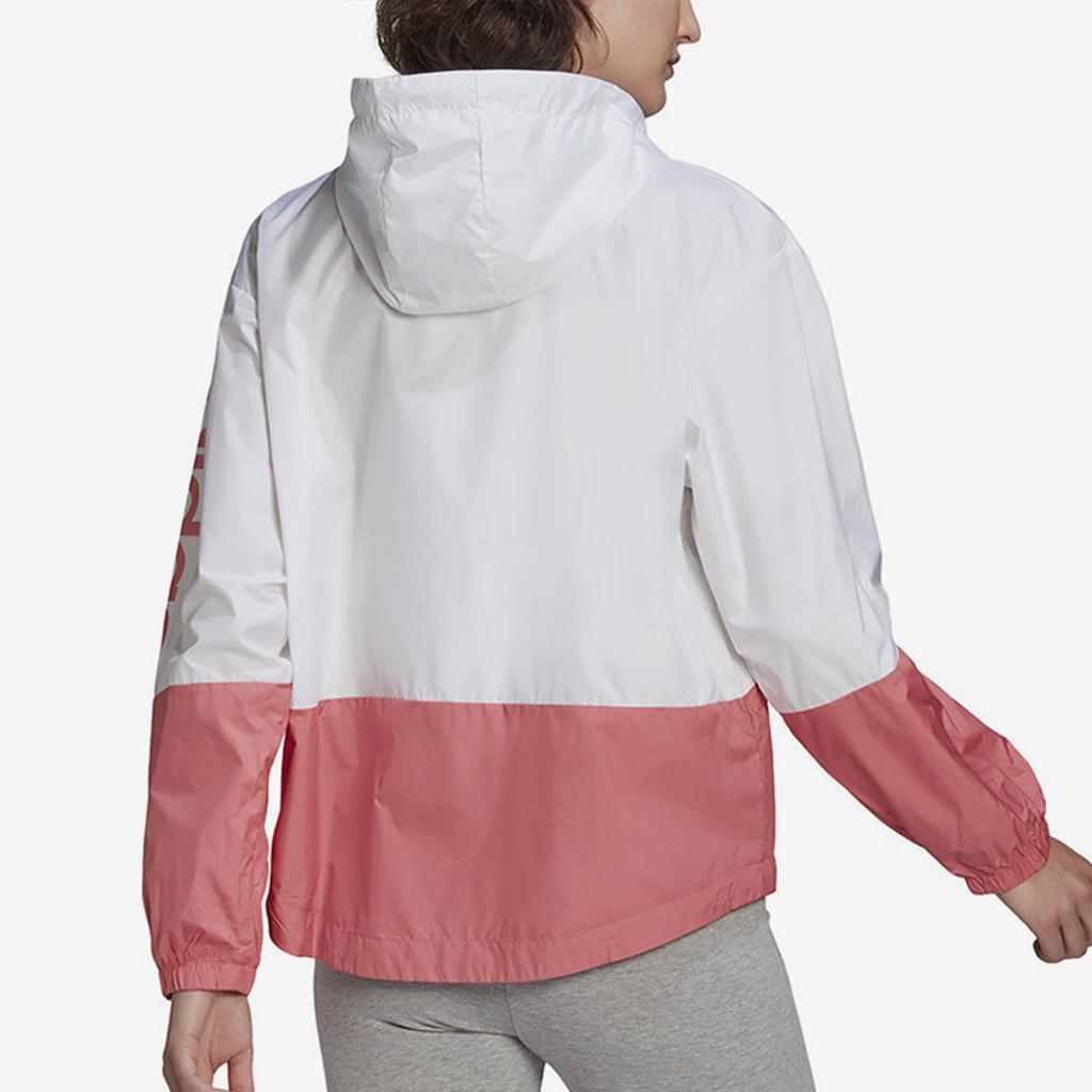 adidas Спортивная тканая куртка с капюшоном с логотипом, женские куртки, белые, розовые, GM5623
