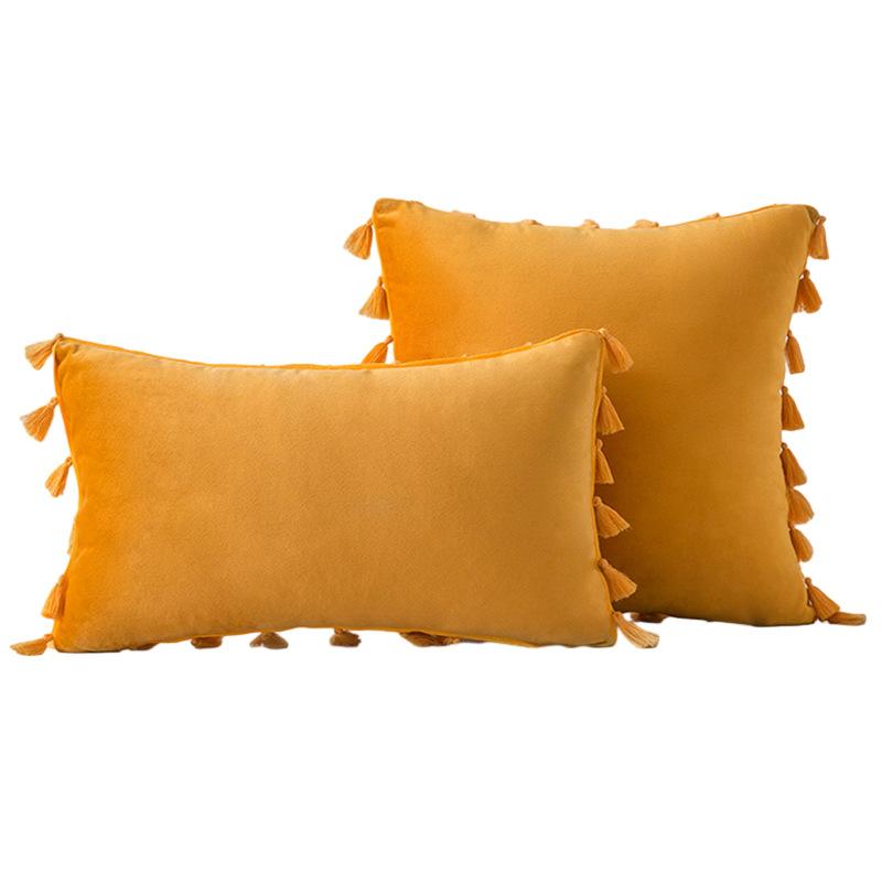 Упаковка из 2 осенних бархатных мягких однотонных декоративных наволочек с кисточками и бахромой в стиле бохо, чехол для дивана-кровати 18 x 18 дюймов