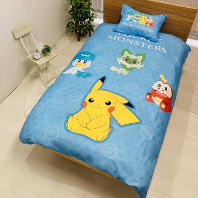 Набор пододеяльников MORIPiLO Pokemon (Пододеяльник и наволочка «Пикачу и друзья Палдеи») Мягкий Персиковый Цвет Односпальный 150x210см Синий Милый Комплект Постельного Белья 2 Предмета P
