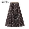Autumn Brown Plaid Skirt for Women A-Line Maxi Length Slim Half Skirt QT2745