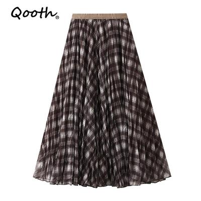 Осенняя коричневая клетчатая юбка для женщин А-силуэта, макси-длины, облегающая юбка-полусолнце QT2745