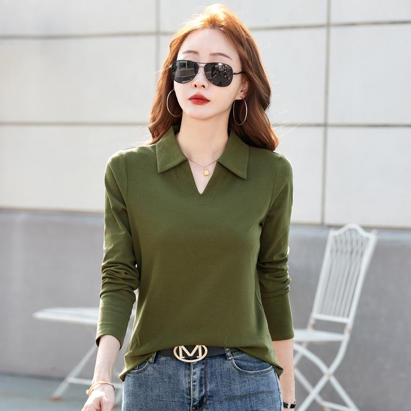 Весенне-осенняя женская футболка с лацканами и длинным рукавом Slim Slim Small