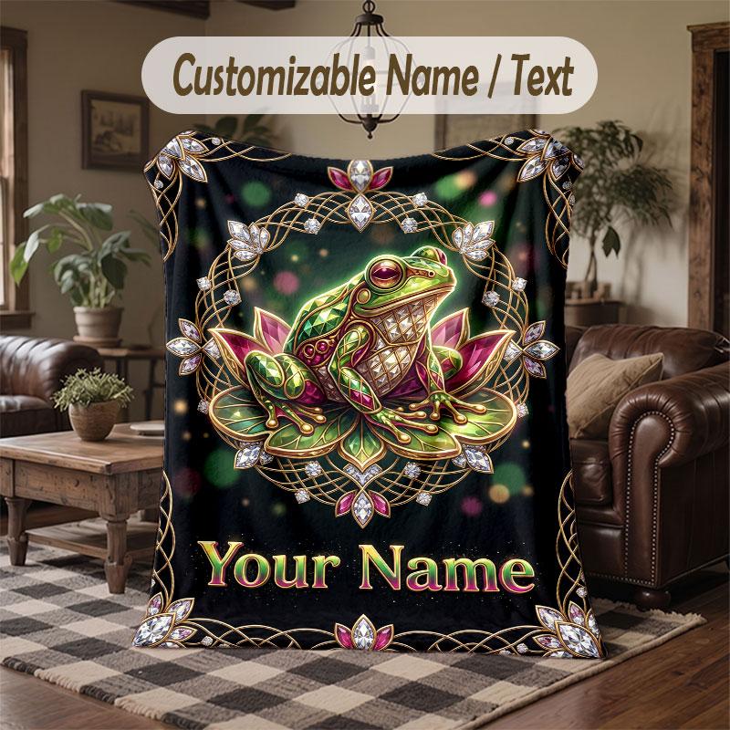 Frog Theme Throw Blanket Custom Name Text Personalized Blanket Soft Cozy Blanket for Home Sofa Bed