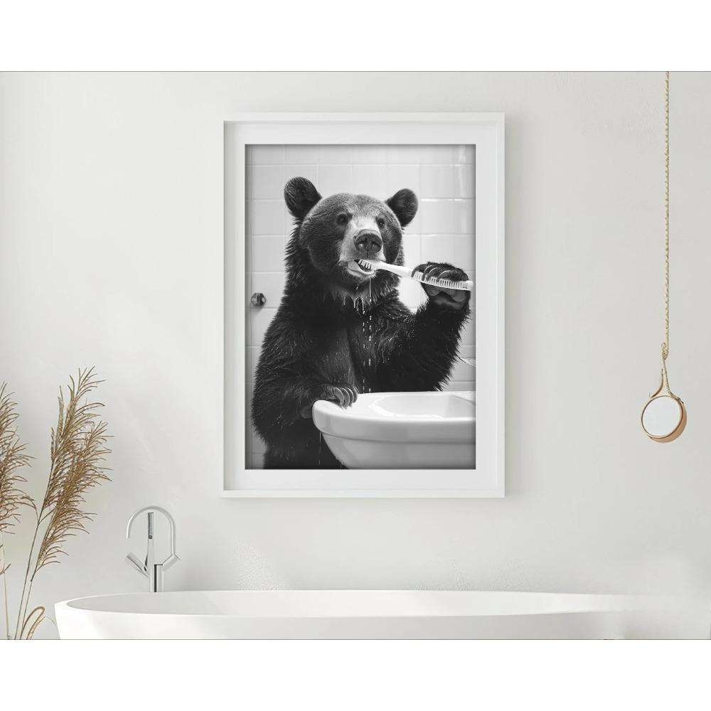 Brushing Teeth Animal Art Poster Lion Monkey Horse Rabbit Dog Cat Eagle Funny Bathroom Wall Stickers Bathroom Animals Home Decor