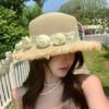 French Style Straw Woven Hat Wide Brim Women's Sun Hat Cute Lace Floral Brim Cap Spring Summer