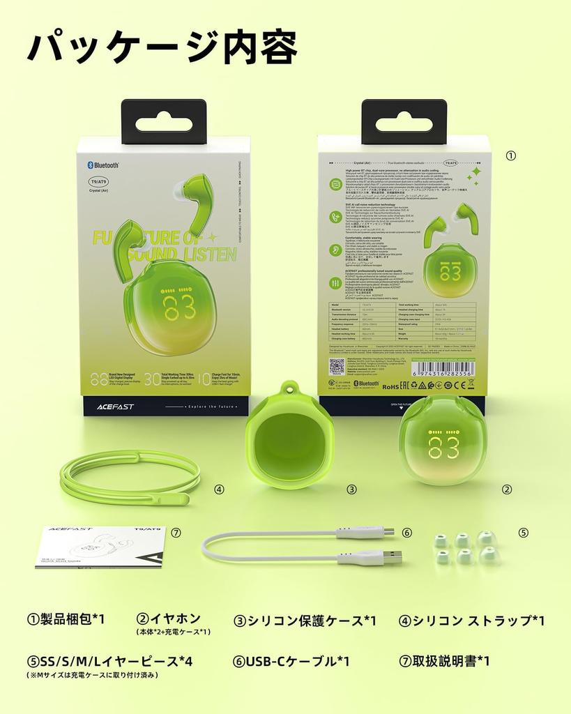 Новые беспроводные наушники ACEFAST SVE AI шумоподавление при звонках 9мм динамический драйвер до 30 часов непрерывного воспроизведения светодиодный дисплей остаток заряда