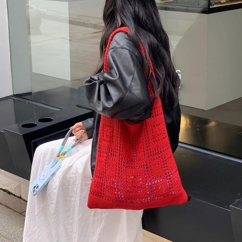 Simple Crochet Tote Bags Fashion Hollow Knitted Women's Bags Casual Female Shoulder Bags Ladies Shopping Top-Handle