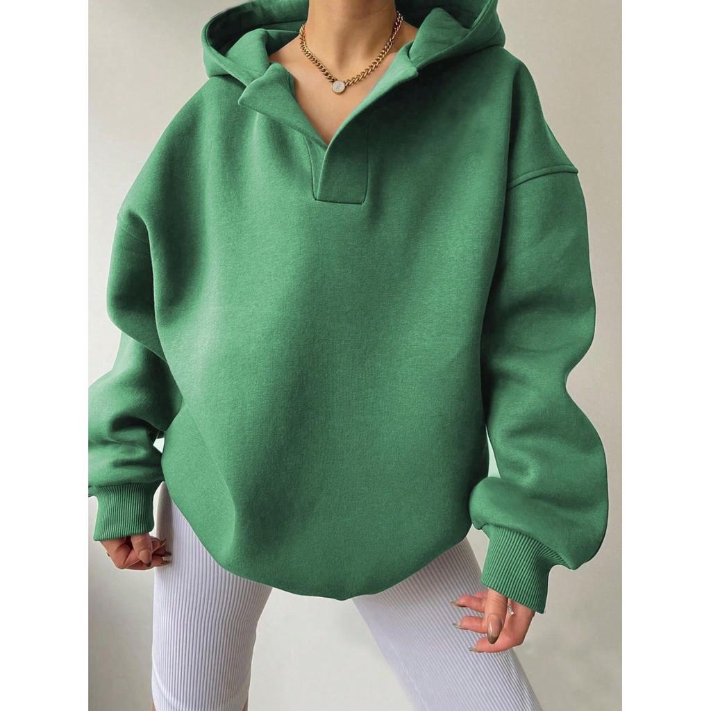 Women's Solid Color Casual Sports Loose Long-sleeved Hooded Sweatshirt