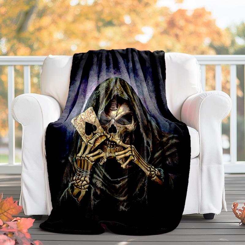 1pc skull pattern blanket, all season lightweight home office outdoor nap multifunctional blanket