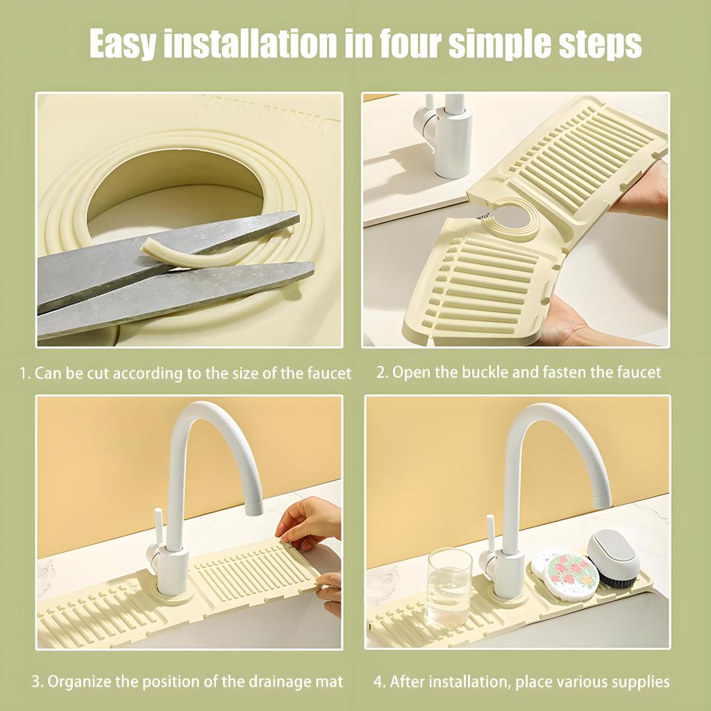 Быстросохнущий силиконовый коврик для раковины, защита от брызг | Защитный поднос для кухни и ванной | Нескользящий, быстросохнущий, для всех типов раковин
