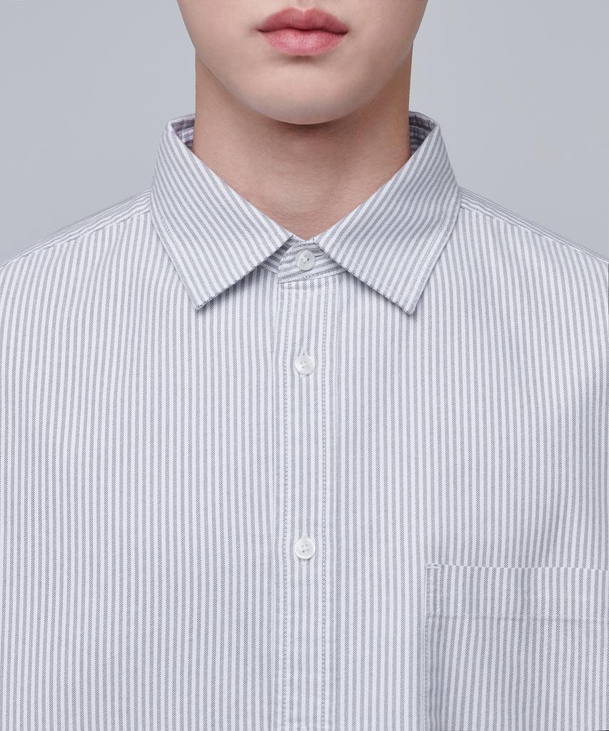 MUSINSA STANDARD Striped Oversized Oxford Shirt [Grey Stripe]