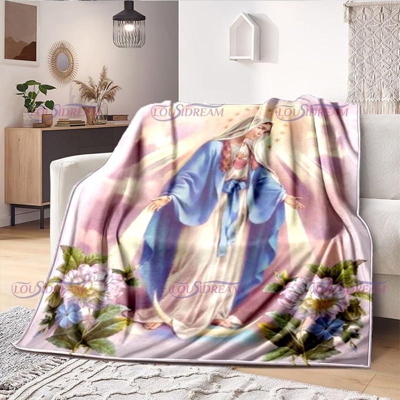 Religious Blessed Virgin Mother Mary Fleece Warm Soft Throw Blankets Fuzzy Bed Blanket for Couch, Bed, Sofa Ultra Warm and Cozy