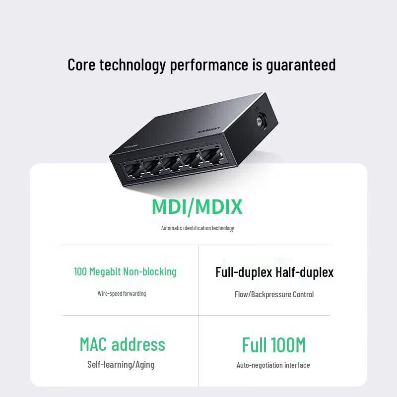 UGREEN 5-Port 100Mbps Unmanaged Ethernet Switch