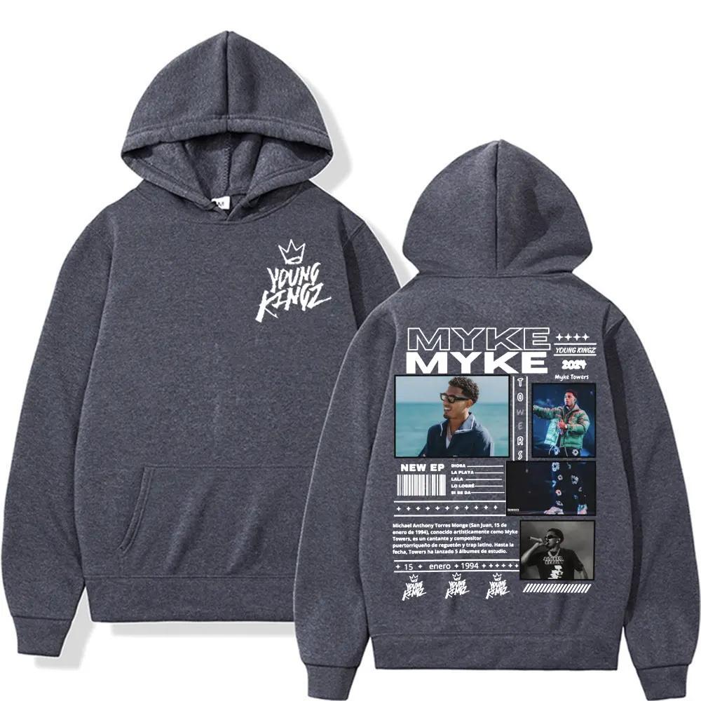 Худи большого размера для мужчин от рэпера Myke Towers Hip Hop Rock Уличный Повседневный Pop С длинным рукавом Y2K Теплый Осенний Свитшот Одежда