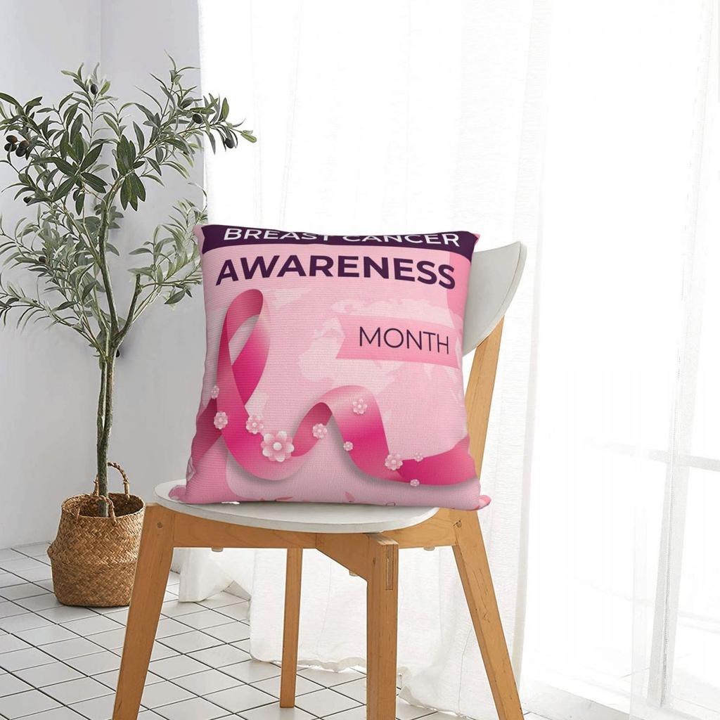 Breast Cancer Awareness Month Square Pillow Covers Home Ribbon Cushion Cover Funny Decorative Throw Pillow Case 4545