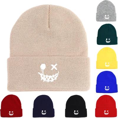Xx Eyes Smiley Face Print Knit Cap Beanie, Skull Cap Cancer Chemo Stretching Simple Bobble Hat Knitted Hat Beanie