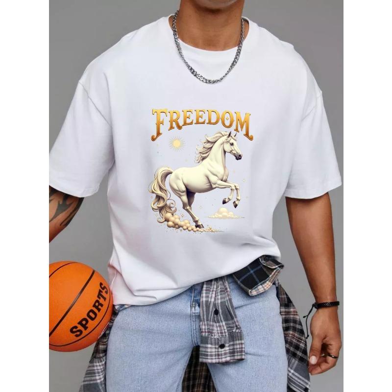 Белая футболка с принтом лошади свободы для повседневной носки