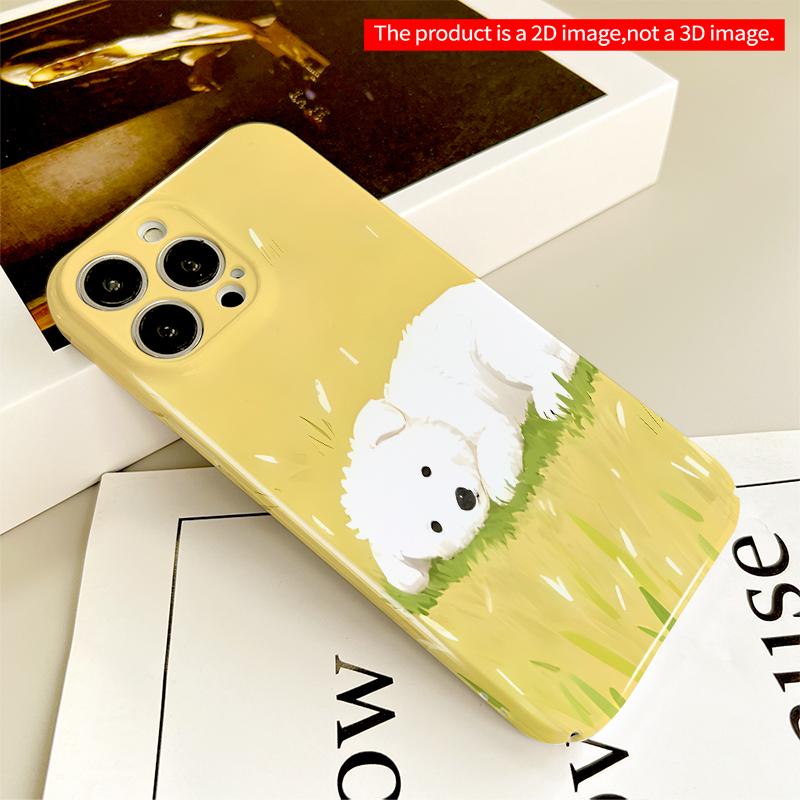 2DFlat White Puppy Sleeping in Golden Grass All inclusive film hard iPhone case, compatible with iPhone 18 Pro Max 17 16 15 14 13 12 11