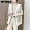 Temperament Lady Style Lamb Plush Vest Autumn and Winter New Tweed Stitching Vest Waistcoat Jacket Women