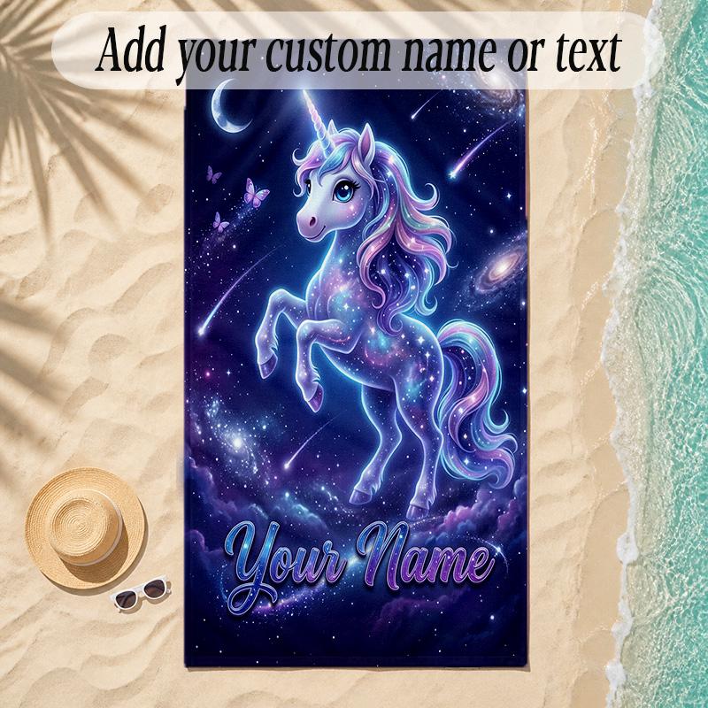 Unicorn Theme Soft Beach Towel Personalized Custom Name Text Towel Portable for Beach Pool Travel