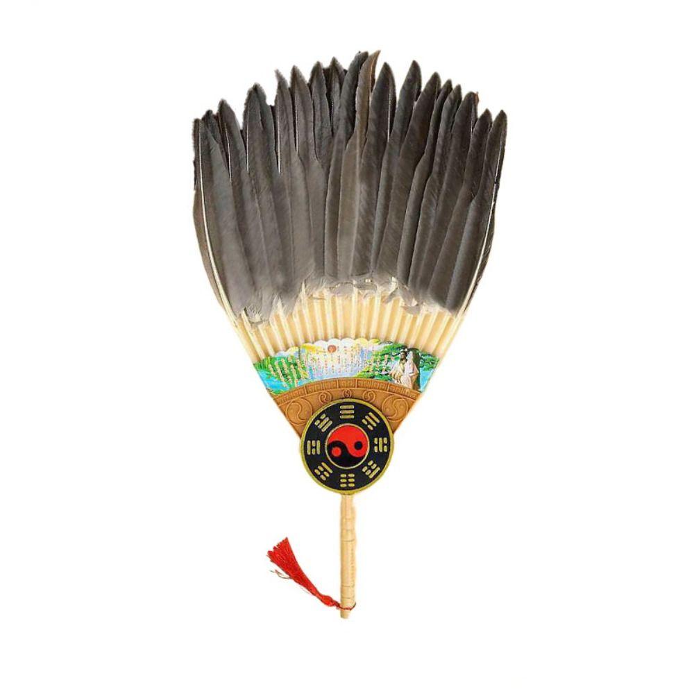 Веер Чжугэ Лян, китайский стиль, веер из гусиных перьев, большой размер, винтажный ручной веер с длинной ручкой, реквизит для фотосъемки