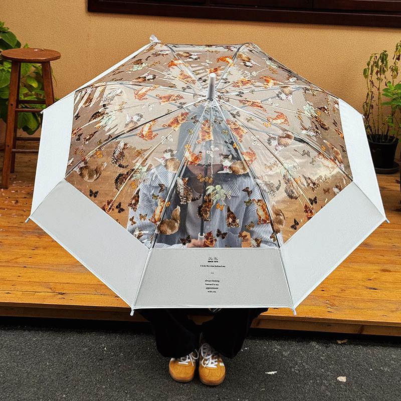 Прозрачный милый зонт-кошка - Стильный полуавтоматический с длинной ручкой для женщин