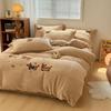 Cartoon Embroidery Thickened Milk Fleece Bed Four-Piece Flannel Bedding Fleece Coral Fleece